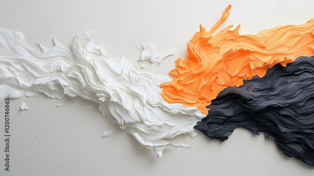 Poster abstract layered composition of flames overlapping with vibrant cool tones and dynamic textures