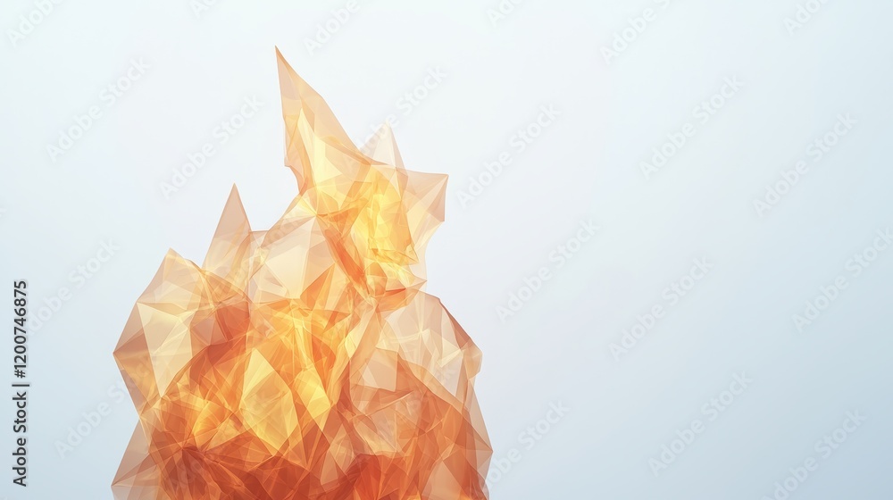 Poster layered digital art of flames in abstract form with a soft background and warm colors