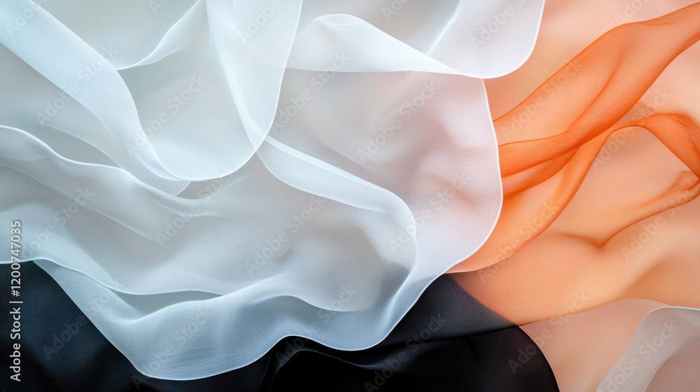 Poster intricate layers of translucent textures in soft, flowing fabric with elegant color transitions