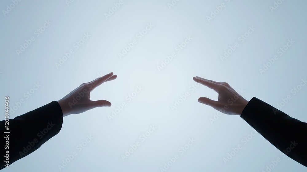 Poster mysterious silhouettes of hands gesturing toward an undefined space in atmospheric lighting