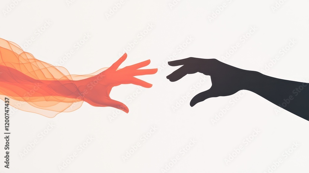 Poster mysterious silhouettes of hands gesturing with ethereal colors on a minimalistic background
