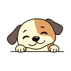 Cute Brown Dog Puppy Animal Cartoon Character is Peeking with Happy Expression