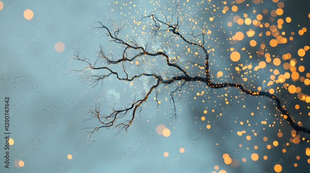 Aufkleber patterns of glowing ash scattering in the wind with ethereal effects on a calm background