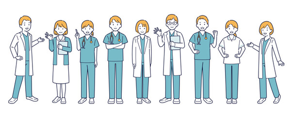 医師と看護師の全身イラスト＿セット