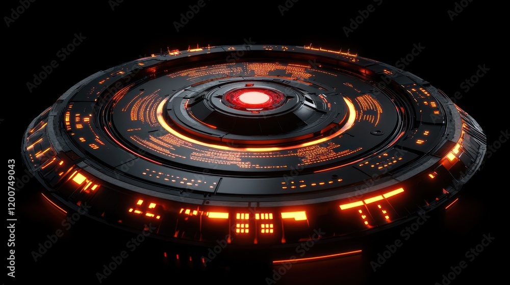 Poster futuristic circular technology: a 3d render of advanced sci-fi device