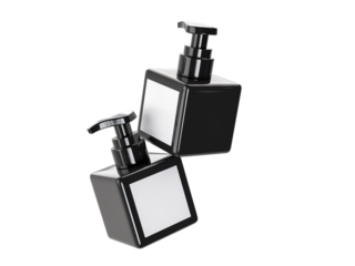 Plastic or Glass with dispenser pump bottle and label mockup container packaging isolated on background. 3D template for liquid soap, gel, lotion, cream, shampoo, bath foam, healthcare or medicine