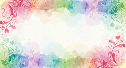 Pastel Watercolor Floral Frame Rainbow Hues Soft Flowers Artistic Background