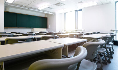 Modern classroom with desks and chairs
