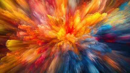 Chromatic Explosion: A vibrant, abstract explosion of color, featuring dynamic swirls and streaks of red, orange, yellow, and blue, creating a captivating and energetic visual spectacle.