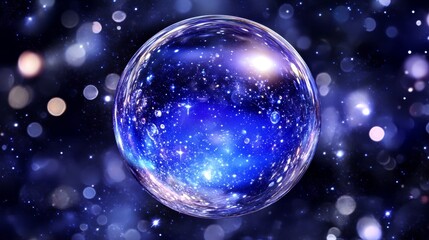 Crystal Sphere Reflecting Cosmic Nebula, Starry Night