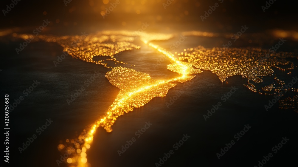 Poster golden hour global connection: a luminous digital rendering of the americas and pacific rim illumina