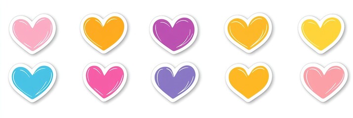 A delightful assortment of heart stickers in various colors showcases love and affection, ideal for decorating cards or gifts on Valentine's Day