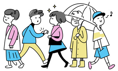 Crowd of people walking outside 