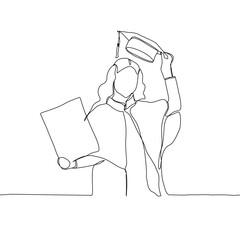 One continuous single drawing line art doodle college, graduation, person, young, student, university, academic. Isolated flat illustration hand draw contour vector illustration.