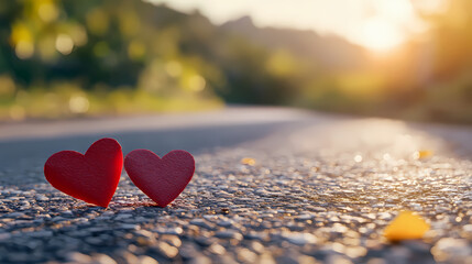Fototapeta premium Romantic hearts under sunset
