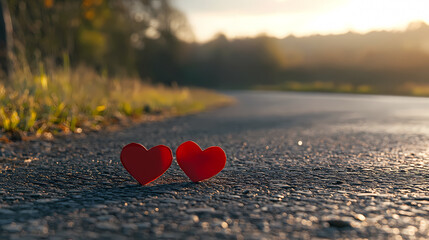 Fototapeta premium Romantic hearts under sunset