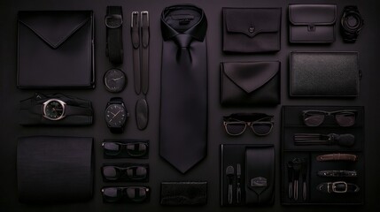 Fototapeta premium Dark Elegance Men's Accessories and Fashion Flatlay