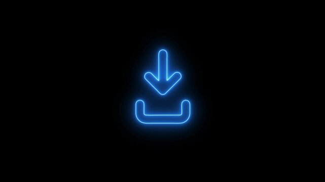 Neon line glowing download button icon animation concept
