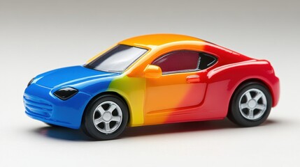 Rainbow Toy Car: A vibrant, colorful diecast model car, showcasing a playful design and multiple colors.