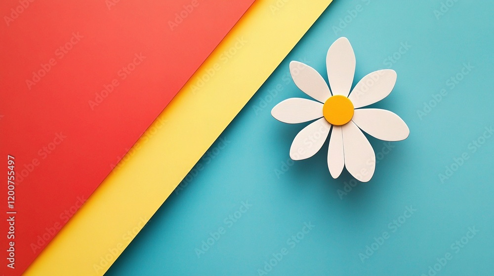 Poster minimalist abstract flower icon on colorful background with lines