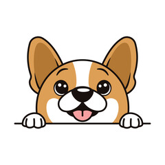 Cute Brown Dog Puppy Animal Cartoon Character is Peeking with Happy Expression