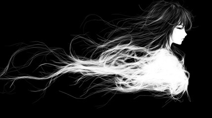 Fototapeta premium Dark Haired Woman Silhouette with Flowing White Hair