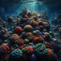 Obraz premium 520 Underwater Coral Reef at Night Izobrajenie 3 iz 4