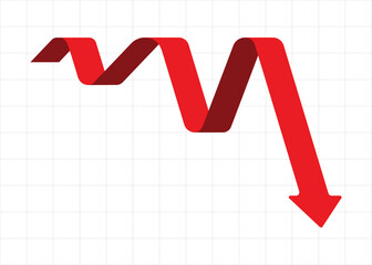 red business arrow graph going down with grid background represents trading loss business decline economic recession and financial deficit, round corder style