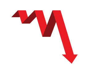 red business arrow graph going down represents trading loss business decline economic recession and financial deficit
