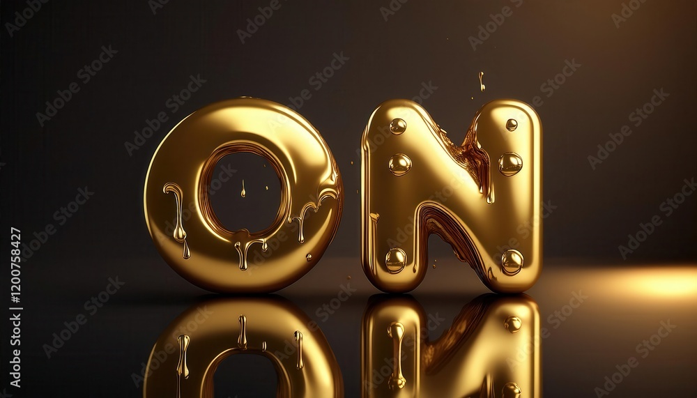 Poster illuminating gold 'on' text with dripping effect in 3d