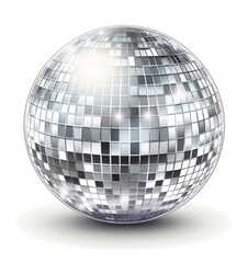 Glossy silver disco ball with reflective mirrored tiles, emitting light and sparkle, symbolizing parties, dance, and retro vibes, 4k video footage
