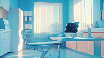 Fototapeta premium Modern Medical Office Interior with Computer and Exam Room Setup