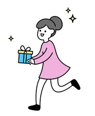 Happy young woman running with gift