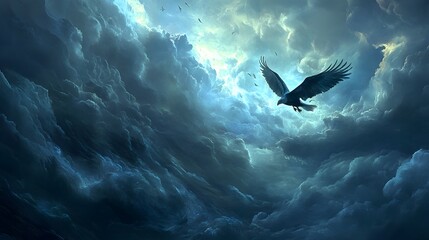 Fototapeta premium Majestic Eagle Soaring Through Dramatic Storm Clouds