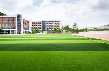 Empty football field in the school