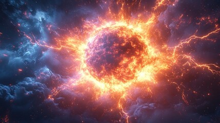 Obraz premium Fiery cosmic sphere explodes, incandescent energy.