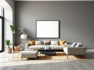 Modern living room mockup with contemporary wall art and sleek furniture, furniture, living room, preview
