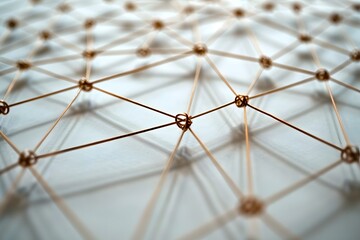 A close-up view of a geometric structure made of interconnected lines and nodes.