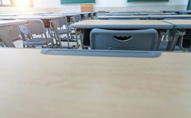 Tables and chairs in the school classroom