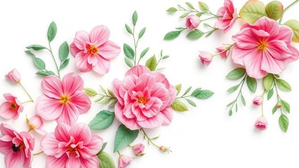 Pink and green watercolor flower arrangement collection on white background, elegant, green