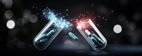 Colorful Capsules in Glass Vials with Dynamic Spark Effects