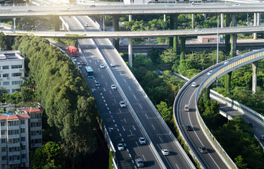 Aerial view of city viaduct