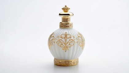 Elegant white & gold perfume bottle.