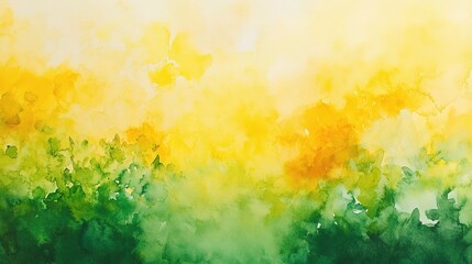 Fototapeta premium Watercolor Landscape: A vibrant watercolor painting depicts a sun-kissed landscape where verdant greens blend with golden yellows. The artwork is characterized by soft.