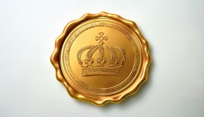 Golden seal with embossed crown.  Luxury, royalty.