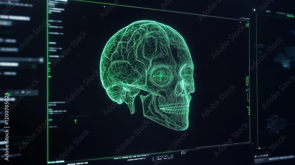 Poster digital brain scan neural network visualization on screen