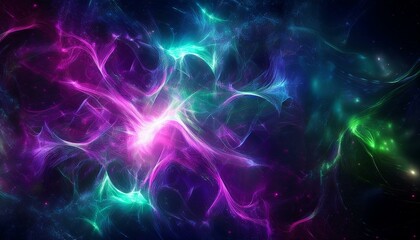 Fototapeta premium Abstract cosmic nebula with vibrant purple, teal, and pink hues.