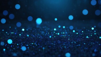 Dark Blue Abstract Background with Scattered Lights Creating Bokeh Effect in Various Sizes and Shapes, Dreamy Atmosphere.