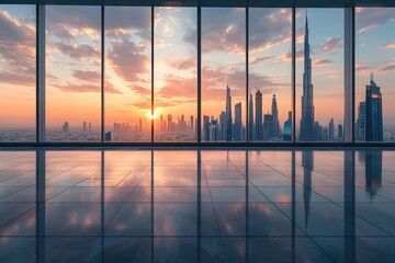 Fototapeta na wymiar Sunset cityscape view from modern office (2)