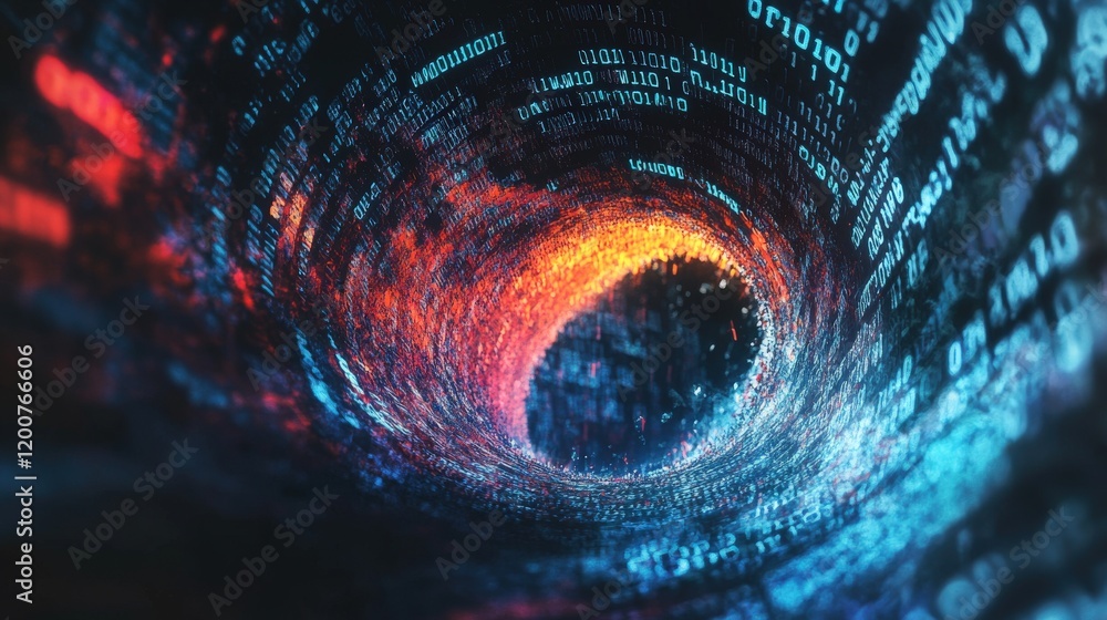 Poster Depths of Digital Data Stream Representing Modern Technology, Virtual Reality, and Abstract Data Visualization in a Colorful Binary Environment